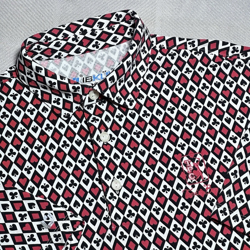 Ibkul Casino Royal Golf Polo Mens Medium Poker Print Performance TCP Trevino Bay